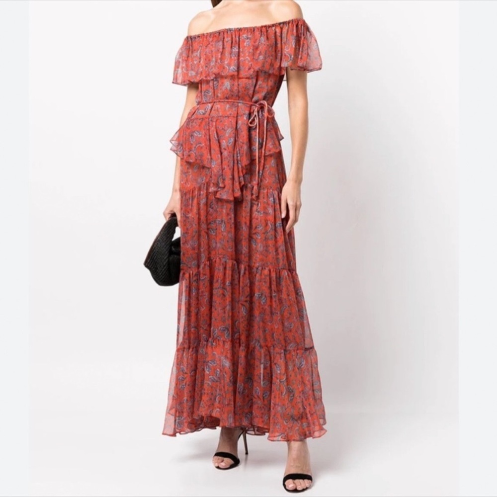 MISA Kiera Off the Shoulder Maxi Dress in Aranciatta Paisley - Picture 3 of 7